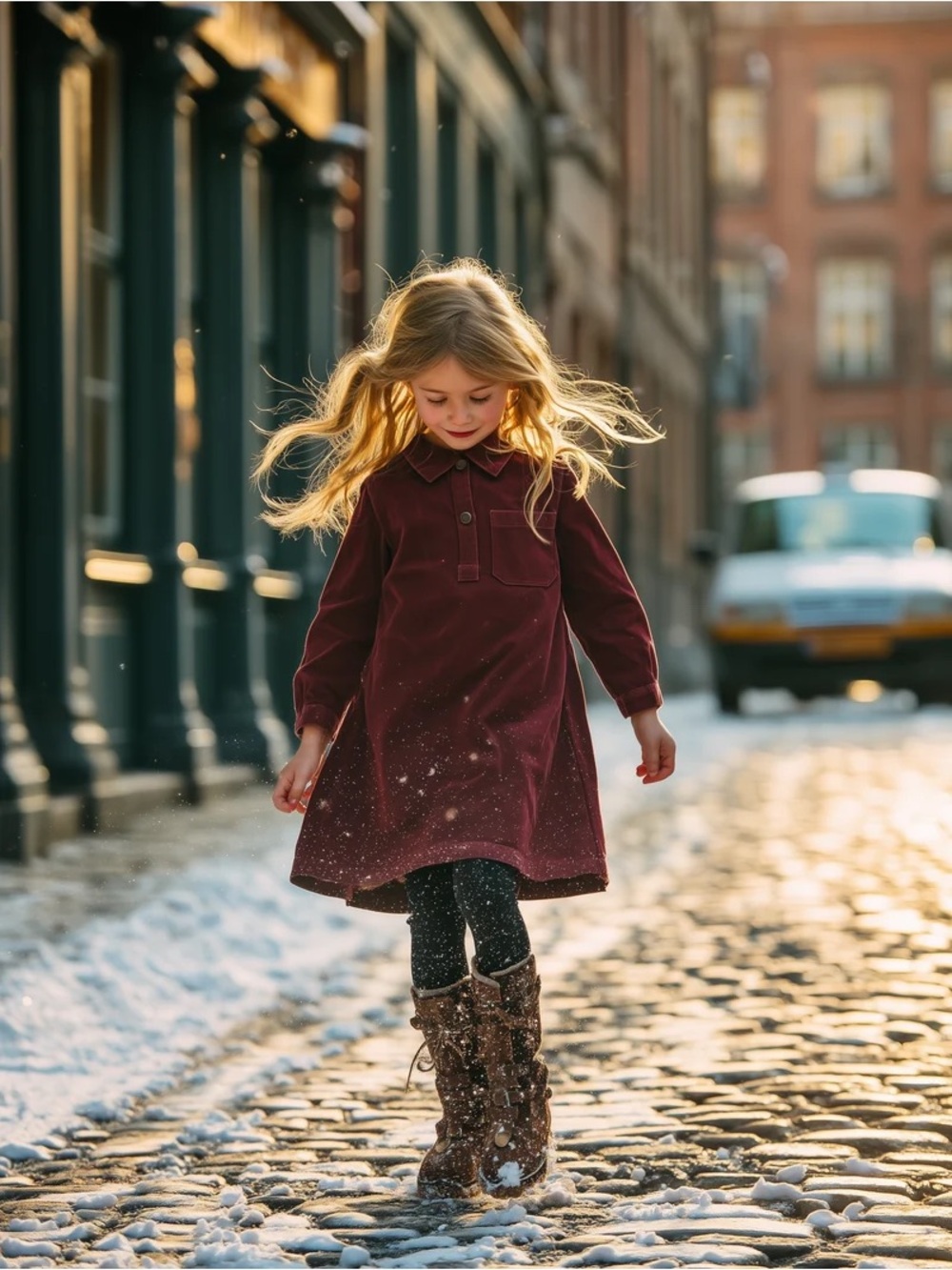 Montée Girls' Burgundy Denim Long-Sleeve Dress size 3T